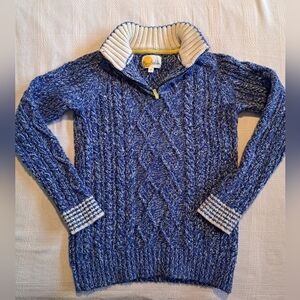 Mini Boden boys size 9-10 years blue & white pullover, 1/4 zipper VGUC